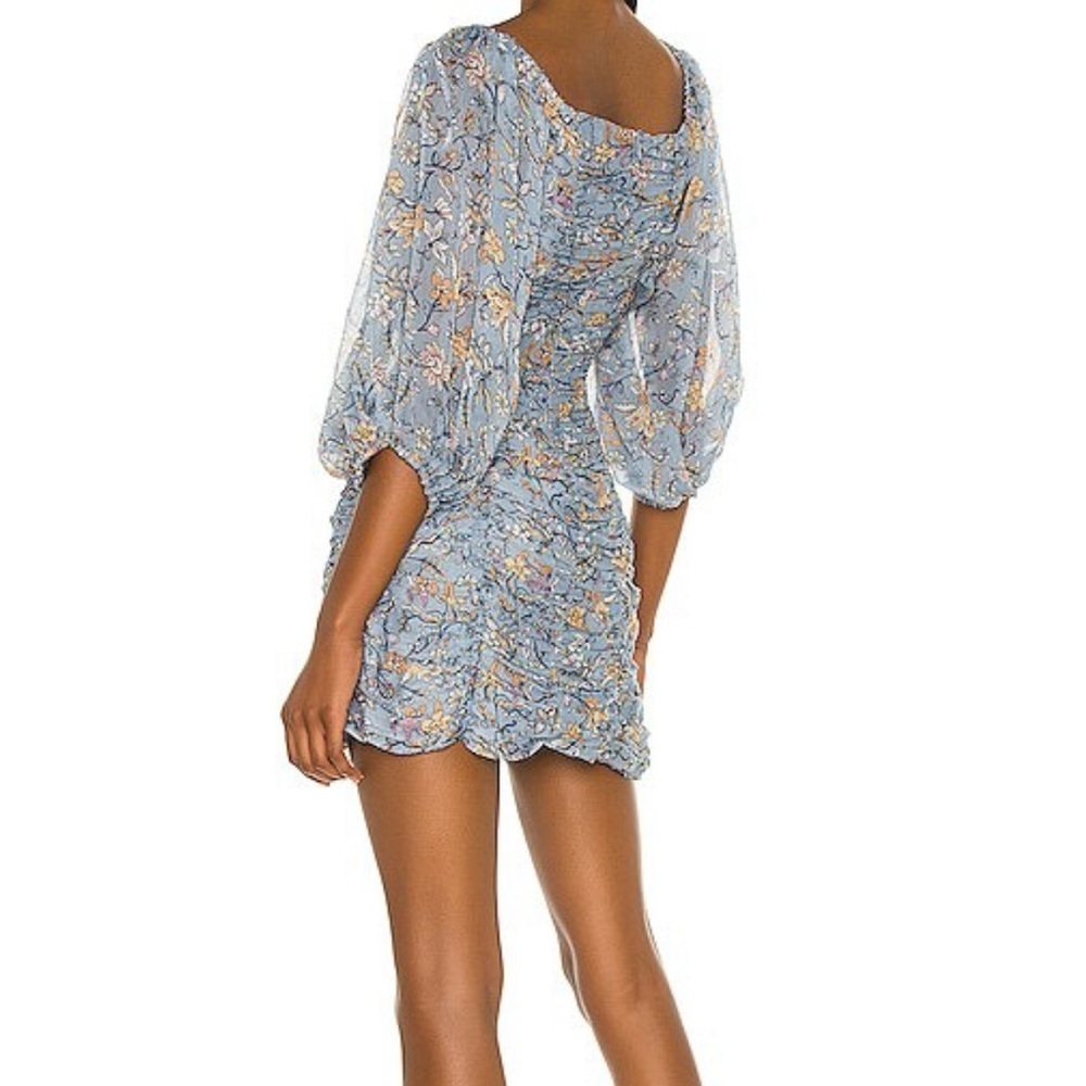 Mink Pink Blue Floral Dahlia Ruched Dress - Picture 5 of 16